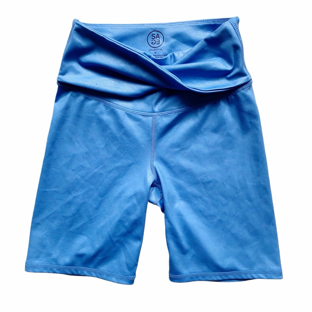 SAGE Collective Biker Shorts Blue Granada Sky Activewear Womens Size Extra Small